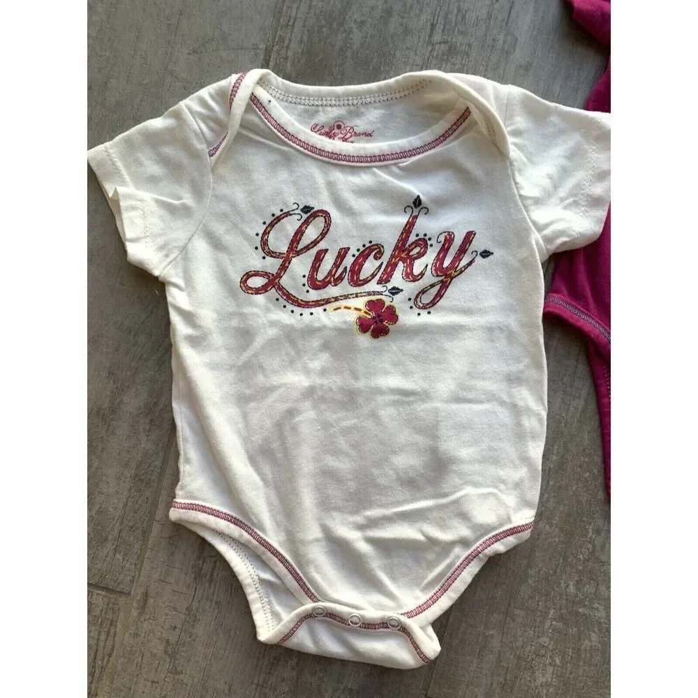 LUCKY BRAND Baby Girl Set of 3 Bundle Lot Bodysuit Romper One Piece NEW 6-9m